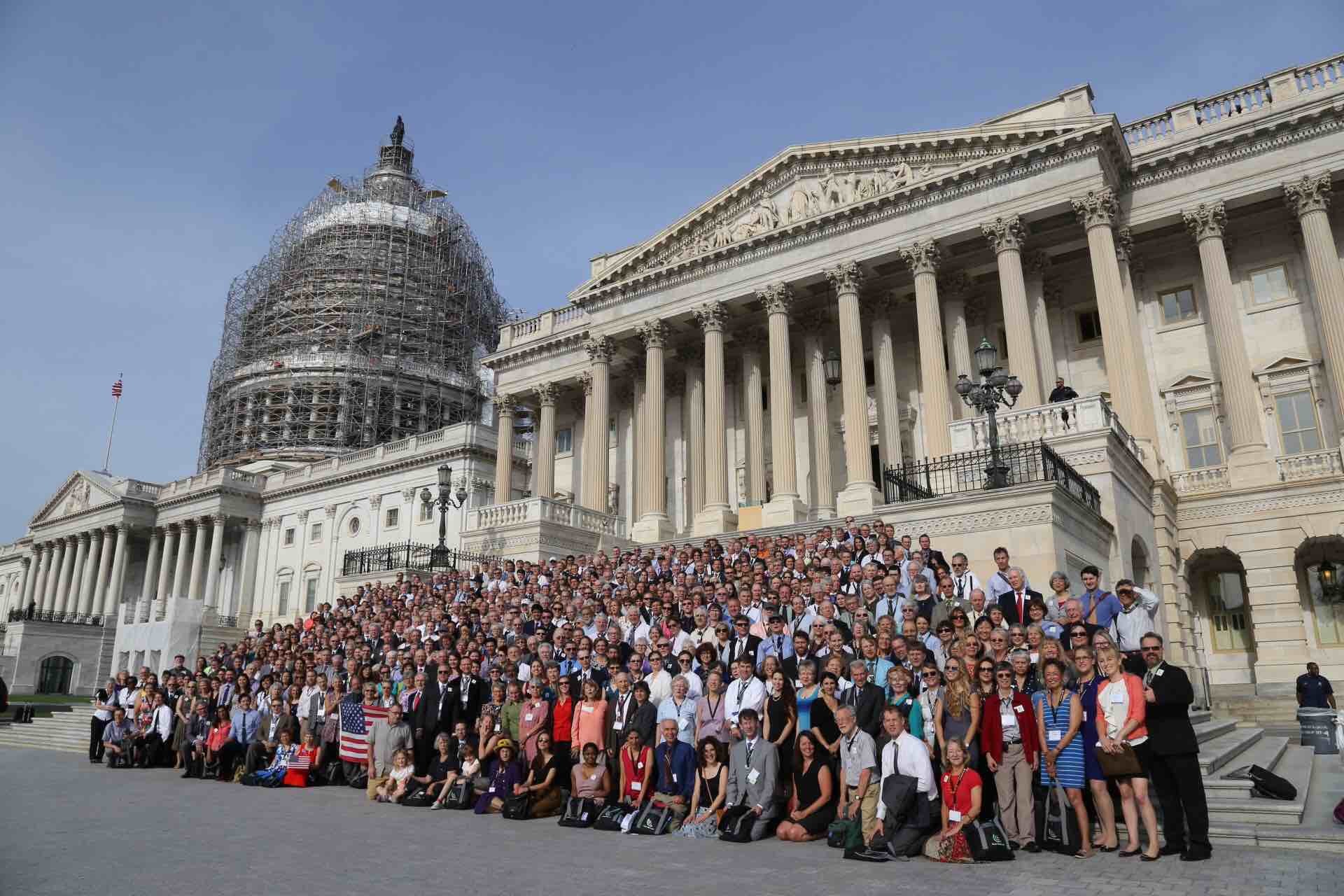 CCL volunteers gather on the steps of the Capitol before heading off for meetings with congressional offices.